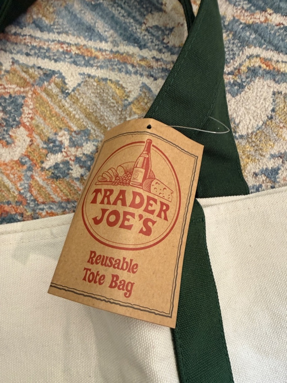 NWT Trader Joe's Green Canvas Tote Bag - Picture 2 of 3